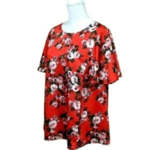 NWOT Roaman's Floral Flutter Sleeve Top - Picture 2 of 4
